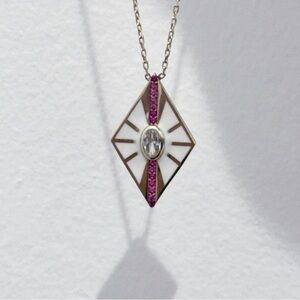 White Pink CZ Enamel Kite Pendant Necklace 18K Gold Plated over 925 Sterling 15”